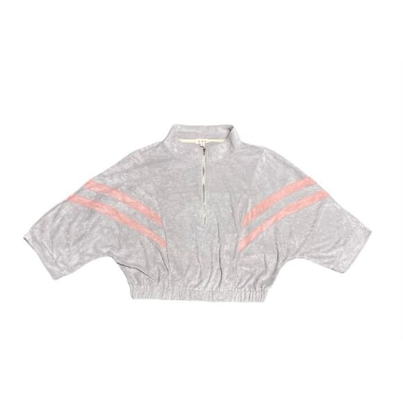 POL Grey & Pink Velour Crop Quarter Sleeve & Zip Track Pullover NWT - Picture 3 of 7